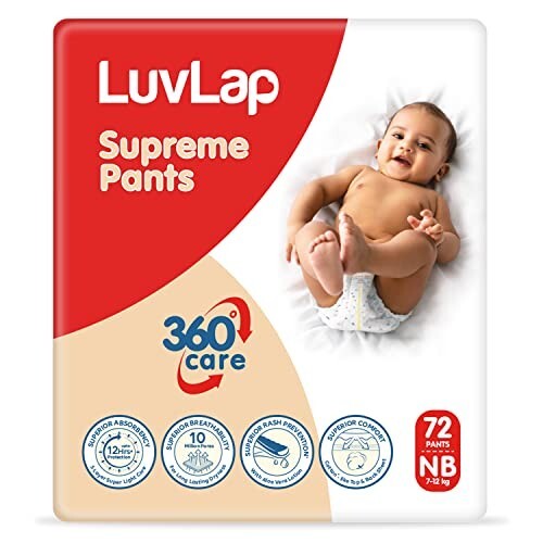 LuvLap Supreme Diaper Pants New Born (NB) 0 to 5kg, 60pcs