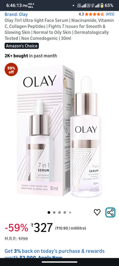 Olay 7in1 Ultra-light Face Serum | Niacinamide, Vitamin C, Collagen Peptides | Fights 7 Issues for Smooth & Glowing Skin | Normal to Oily Skin | Dermatologically Tested | Non Comedogenic | 30ml