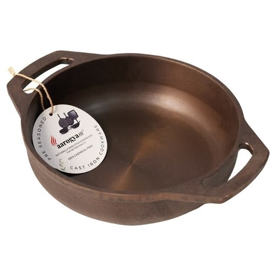 Aarogyam Pre-seasoned Cast Iron Flat kadhai 9 inch