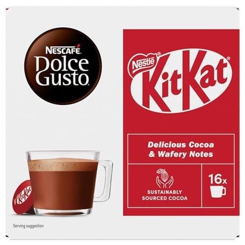 KitKat Dolce Gusto KitKat Hot Chocolate Pods 256g Box By COUGAR – Compatible with Dolce Gusto Machines | 16 Capsules | Creamy Cocoa Drink with Signature KitKat Flavour 