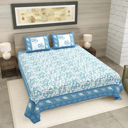 Royal Style Cotton Bedsheet (Blue,White)