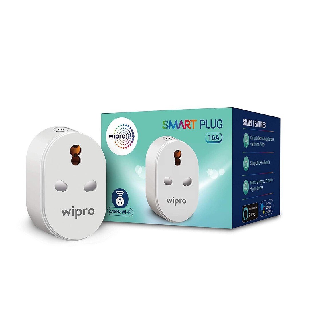 Wipro 16A Wi-Fi Smart Plug with Energy Monitoring | Alexa and Google Assistant | White