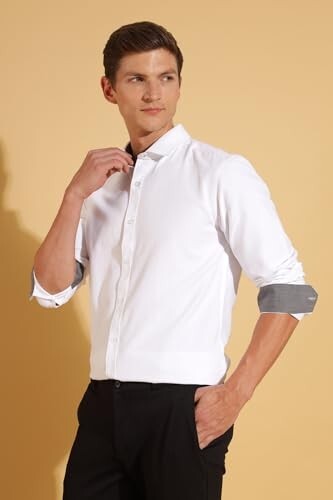 Fyltr Men's Regular Fit Oxford Cotton Blend Shirt - Full Sleeve | Contrast Trim Fabric | Formal Shirts for Men