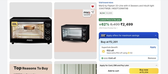 MarQ by Flipkart 33-Litre with 4 Skewers and Inbuilt light 33AOTMQB