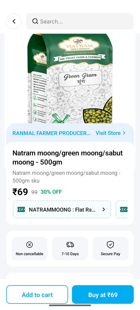 Loot:- Sabut Moon (Whole Moong) 500 gm @35 