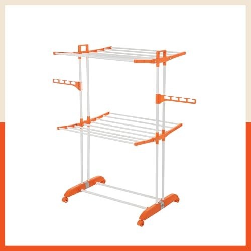 Bathla 2 Level Modular Cloth Drying Stand with Wheels