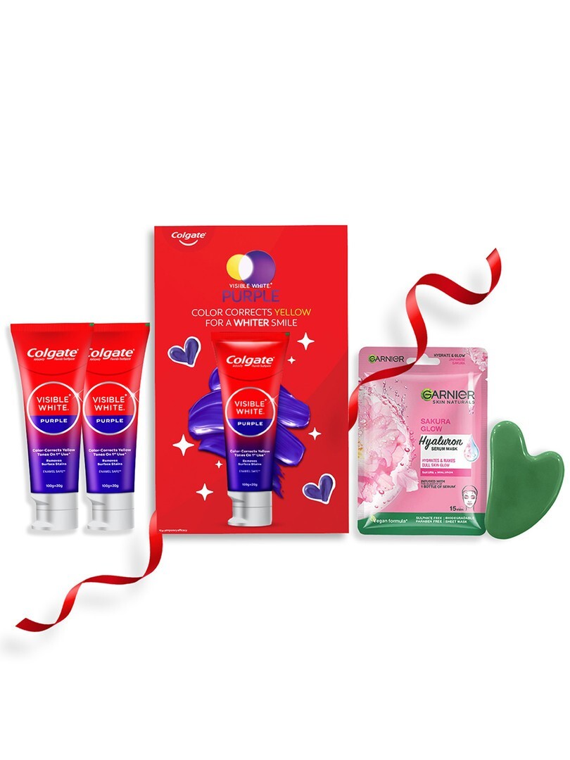 Colgate Visible White Purple Limited Edition K Beauty Kit With Stone Massager & Face Mask 