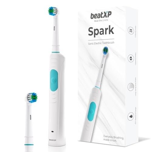 beatXP Spark Sonic Electric Toothbrush With 2 Brush Heads (White)