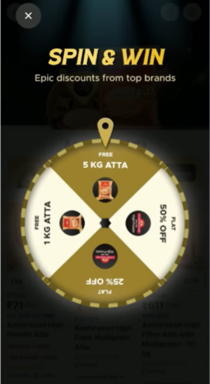 Blinkit × Aashirwaad Spin offer. 