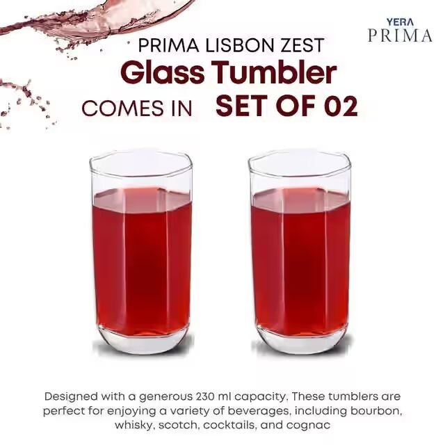 Zepto - YERA GLASSWARE Prima Water Tumbler | Durable & Stylish 2 Pcs(location specific)