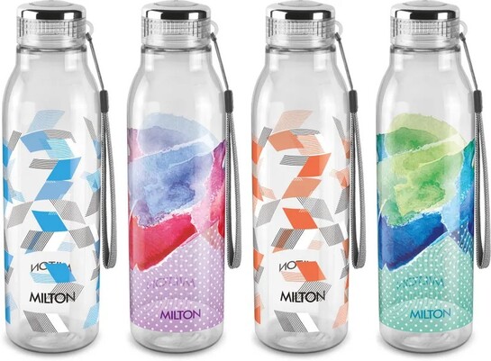 MILTON HELIX 1000 ml Plastic Bottle (Pack of 4, Multicolor)
