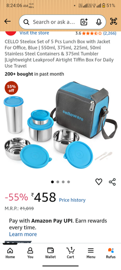 CELLO Steelox Set of 5 Pcs Lunch Box