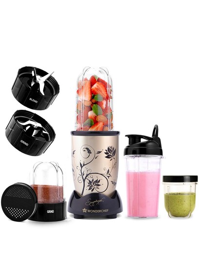 Wonderchef Nutri Blend Champagne 500W Mixer Grinder + 3 Unbreakable Jars & Sipper Jar 