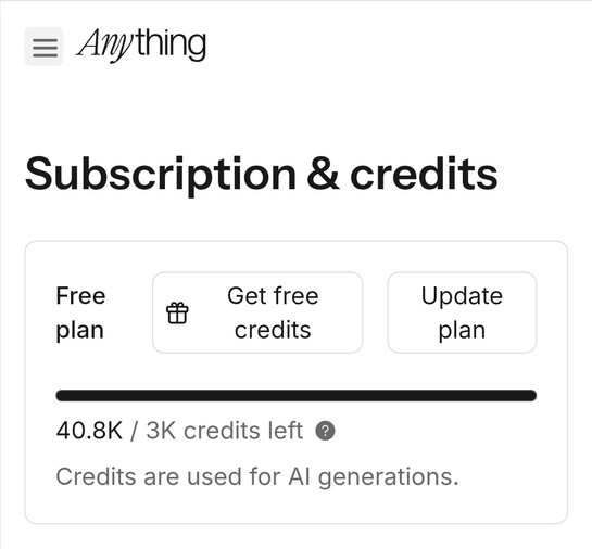 Free 40k credits for the Anything Ai