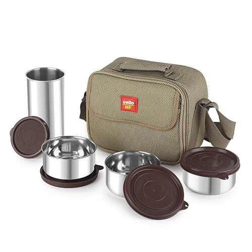 CELLO MF Fab Lunch Box Set with Jacket | Brown | Set of 4 