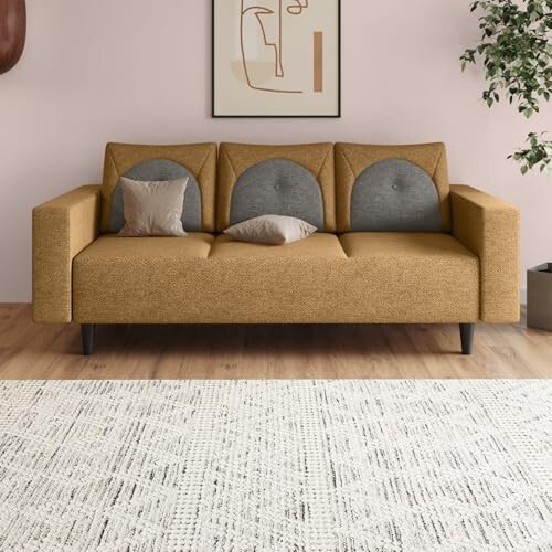 Interio by Godrej Sofa Cresco 3-Seater Fabric Sofa (Camel and Taupe)