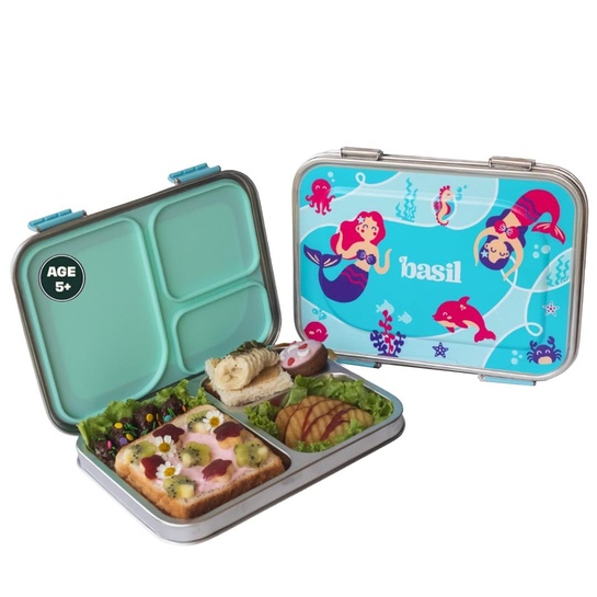 Basil Bento Box – 900ml 3-Compartment Stainless Steel Lunch Box for Kids