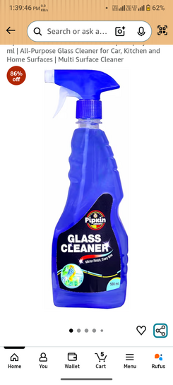 Pipkin Glass and Surface Cleaner Liquid Spray - 500 ml | All-Purpose Glass Cleaner for Car, Kitchen and Home Surfaces | Multi Surface Cleaner