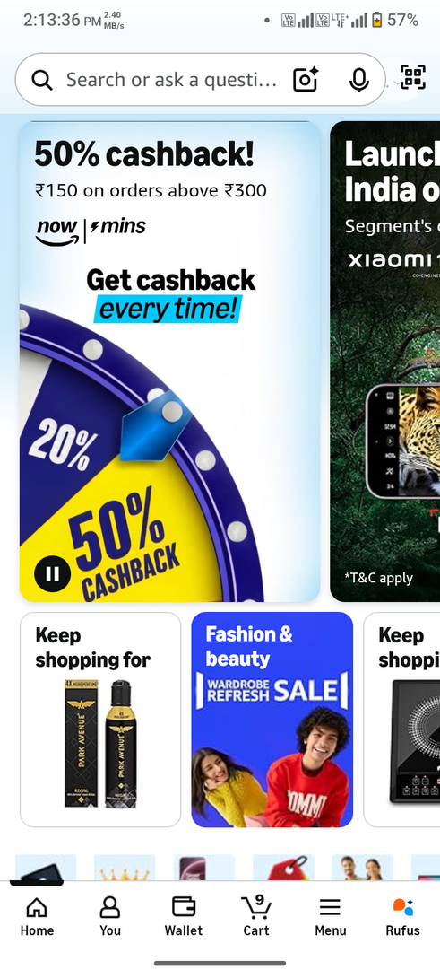 Amazon now 50% cashback upto 150 on 300+ order