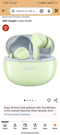 realme Buds T110 True Wireless in Ear Earbuds with 10mm Dynamic Bass Boost Driver, 38 Hours Playback, AI ENC, 88ms Low Latency & IPX5 Water Resistant (Country Green)