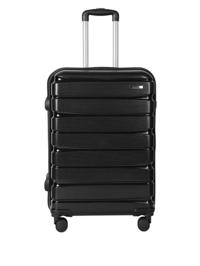 Teakwood Large 8 Wheels Trolley Bag, Hard Cabin with Zipper Closure (Medium, Black)