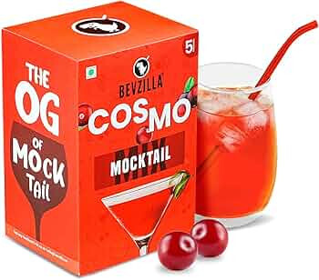 Bevzilla Mocktail Mixer - Cosmopolitan (5 Pouches), Non Alcoholic| Makes 5 Drink|