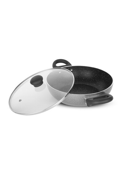 Fackelmann Grey Set Of 2 Nonstick Thick Induction Base Aluminium Kadai With Glass Lid 