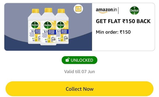 Flat ₹150 off on Dettol washing machine cleaner via spin & win task