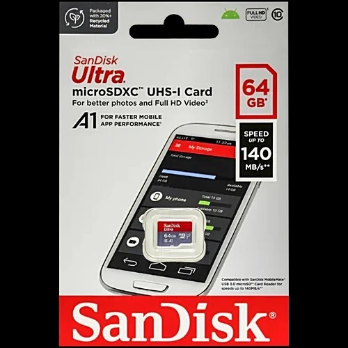 bigbasket - Sandisk Ultra 64GB MicroSDXC Memory Card - UHS-I, 140MB/s R, 1 pc SDSQUAB-064G-GN6MN