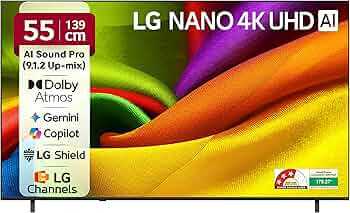 LG 139 cms (55 inches) NU87 AI Series Nano 4K Ultra HD Smart webOS VA LED TV 55NU870BPLA