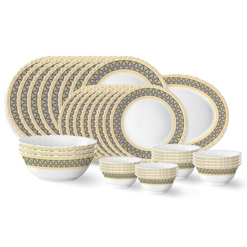 Larah by Borosil Regal Fluted Series Opalware Dinner Set