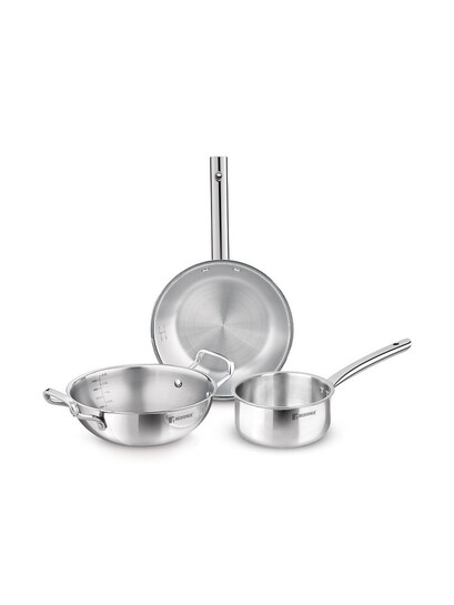 BERGNER Silver Toned Induction Base Tri Ply Stainless Steel Cookware Set Of 