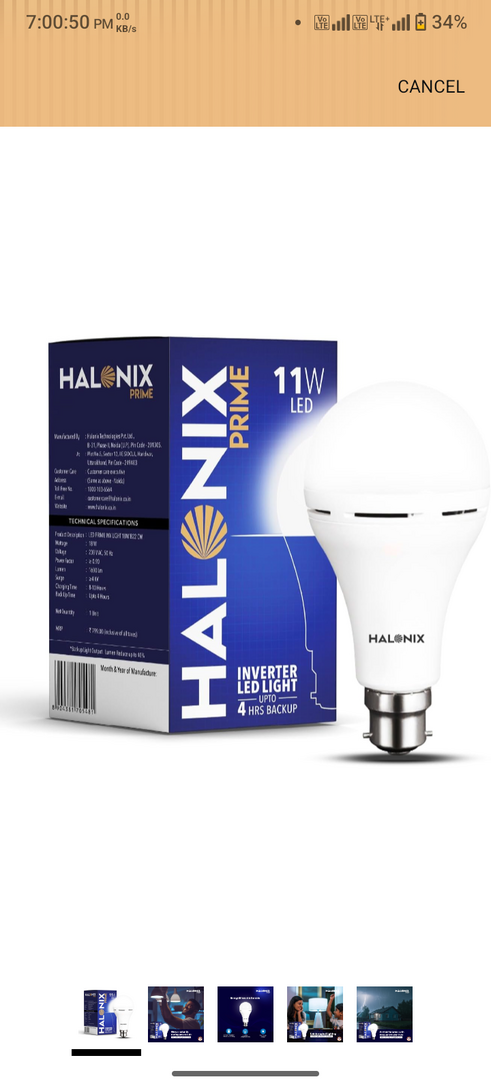 Halonix 11W Rechargeable Emergency Light B22D Inverter LED Bulb