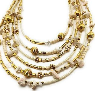 DCA Cream/Gold Glass/Brass Women Necklace (4031)