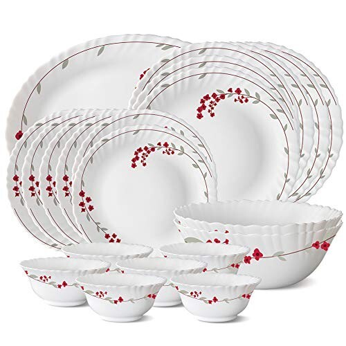 Larah by BOROSIL Verona Opalware Dinner Set, 21-Pieces, White