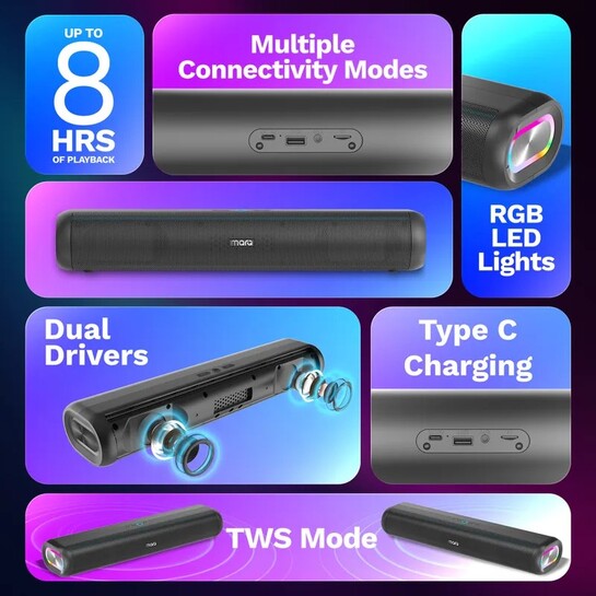 MarQ by Flipkart Thunder with Dual Drivers, Upto 8Hrs of Playback...more