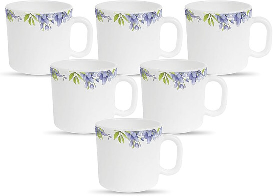 La Opala Diva, Pearl Collection Opal Glass Crockery | Coffee Mug Regular, Set of 6 | Lively Hues, 190 ml