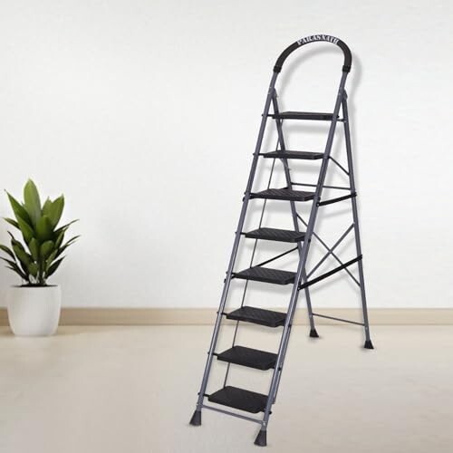 Parasnath 8-Step GoUp Steel Ladder Grey | Foldable Lightweight Step Ladder with Anti-Skid Plastic Steps | Durable and Safe | 6-Year Manufacturer Warranty | Made in India