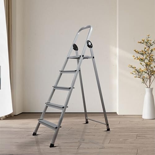 BonKaso Climb Lite 5‑Step Foldable Aluminium Ladder for Home – Multi‑Purpose Step Ladder - (Black)