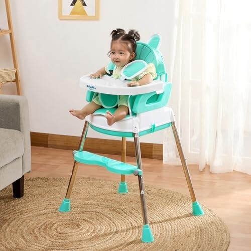 Amazon Brand - Supples 3-in-1 High Chair for Babies and Kids | Sea Green | Supports up to 15 Kg Weight | Detachable & Portable | Safe for Kids from 6 Months to 3 Years