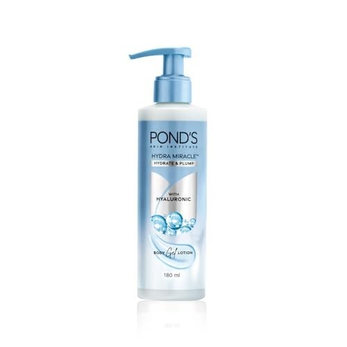 Pond's Hydra Miracle Hydrating Gel Body Lotion | Gives Hydrated Plump Skin| Hyaluronic Acid & Vitamin E & Niacinamide Infused Quick Absorbing Non-Sticky Gel Moisturizer, 180ml