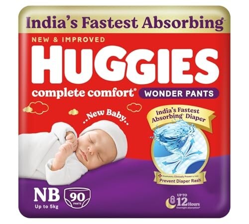 Huggies Complete Comfort Wonder Pants | Pant Style Baby Diapers Newborn Size (NB/XS), 90 Count 
