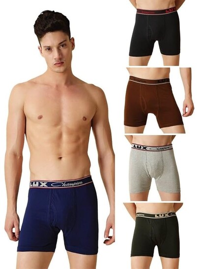 Lux Champion Men's Long Trunk | 100% Super Combed Cotton Pack of 5
