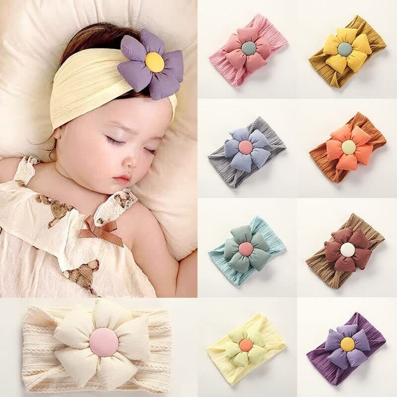 Newborn Baby Headbands Pack of 6 | Soft Nylon | Hair Bows | Turban Headwrap | Multicolor