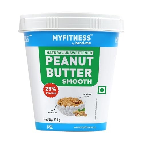 MYFITNESS All Natural Peanut Butter Smooth 510g | 100% Roasted Peanuts | 25g Protein | Nut Butter Spread | No Added Sugar & Salt | No Palm Oil | Zero Cholesterol | Unsweetened Peanut Butter