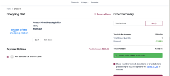 Amazon Prime Shopping Edition Vouchur 1 year | 15 percent off