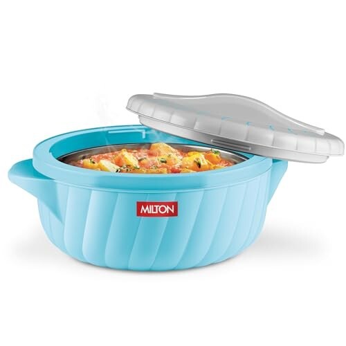 MILTON Flora 2500 Insulated Inner Steel Casserole for Roti, 2.35 Litre, Hot Box for Kitchen, Hot Pot with Lid, Chapati Box, Roti Casserole, Serving Boxes, Hotcase, Food Warmer, Cyan Blue