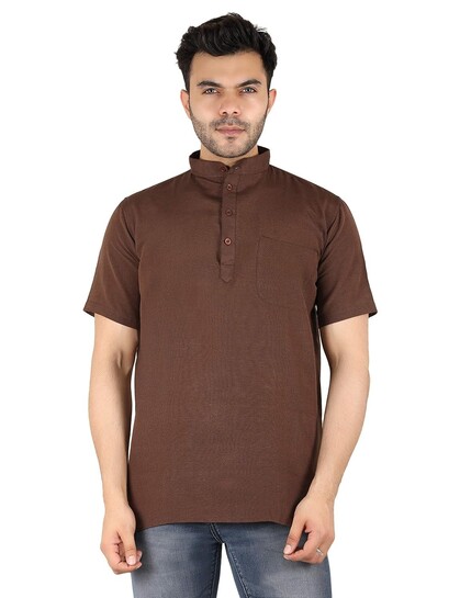 Men's Cotton Regular Casual Strped Short Kurta Half Sleeves