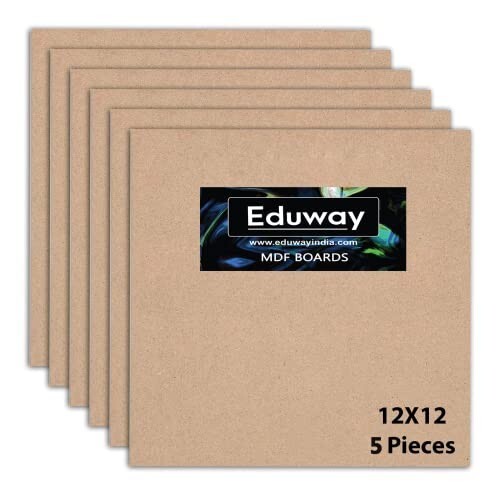 Eduway® 12x12 Inch MDF Board Wood Sheet for Mandala , Lippan, Resin Art & Craft, 4mm Thick, Pack of –5  (30x30 cms)