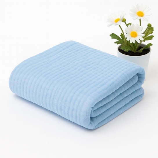 Muslin Baby Bath Towel 6 Layer | Super Soft | High Absorbent | 105x105cm | Blue